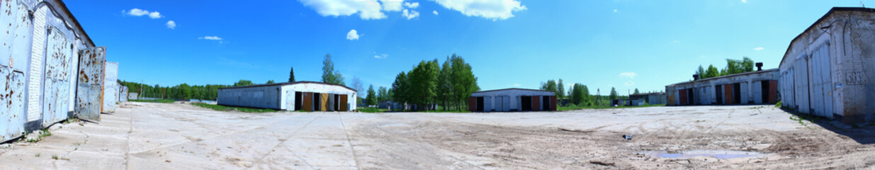 panorama of abandoned warehouses on the territory