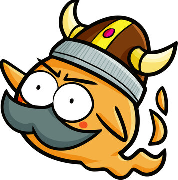 Funny orange ghost with viking hat illustration