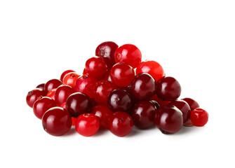 Heap of ripe cranberries on white background