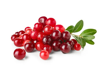 Heap of ripe cranberries on white background