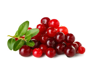 Heap of ripe cranberries on white background