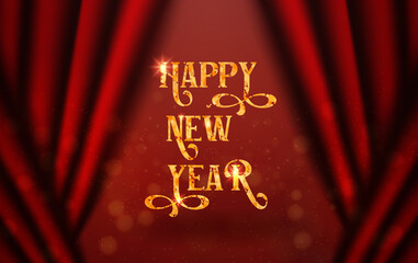 Happy new year lettering background with curtains