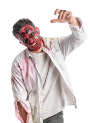 Scary zombie man on white background