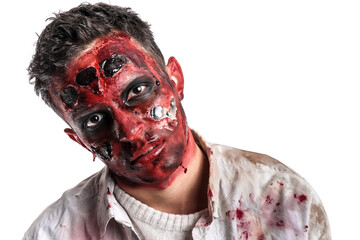 Scary zombie man on white background