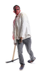Scary zombie man on white background