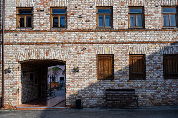 Fototapeta na wymiar Brick wall of the 19th century merchant Kazakov's house in Kazan, Russia