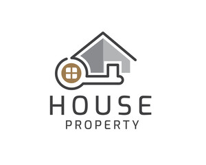 modern key house home property line art logo template illustration