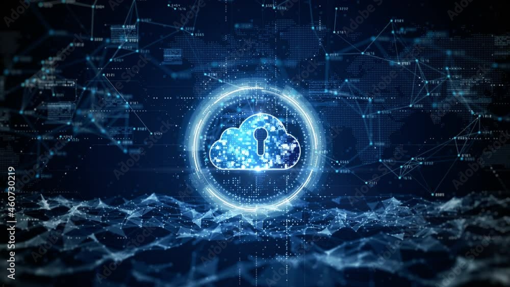 Poster cloud computing of cyber security digital data, digital data network protection, global network conn