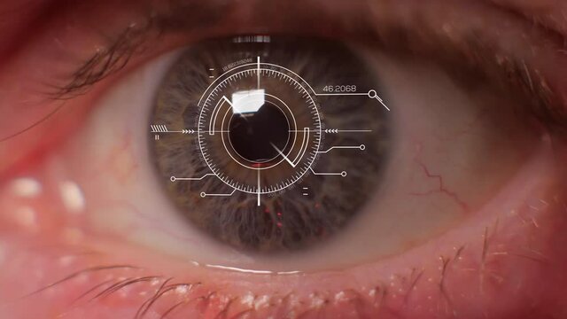 Biometric recognition, Futuristic Iris scan concept, eye tracker - 3d animation