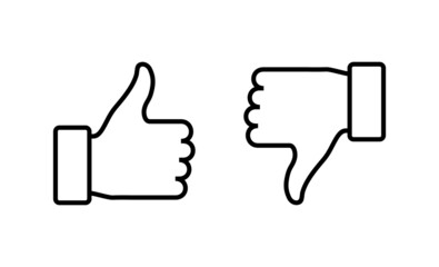 Like and dislike icons set. Thumbs up and thumbs down sign and symbol.