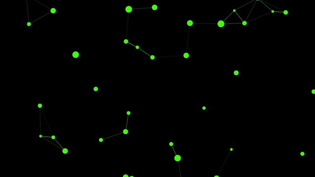 Movement of connected green lines with triangular dots on a black background

