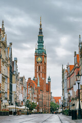 Fototapeta premium View at main city hall at Long Lane street in the old city center of Gdansk, Poland.