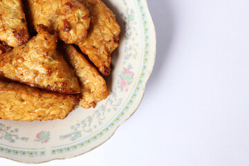tempeh fried traditional food frame with isolated background