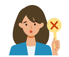 BusinessWoman cartoon character. People face profiles avatars and icons. Close up image of Woman having warning expression .