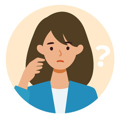 BusinessWoman cartoon character. People face profiles avatars and icons. Close up image of asking Woman.