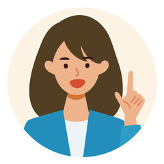 BusinessWoman cartoon character. People face profiles avatars and icons. Close up image of pointing Woman.