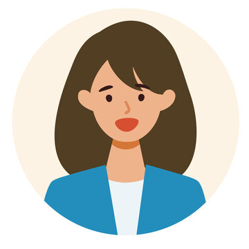 BusinessWoman cartoon character. People face profiles avatars and icons. Close up image of smiling Woman.