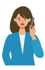 BusinessWoman cartoon character. People face profiles avatars and icons. Close up image of Woman using smartphone.
