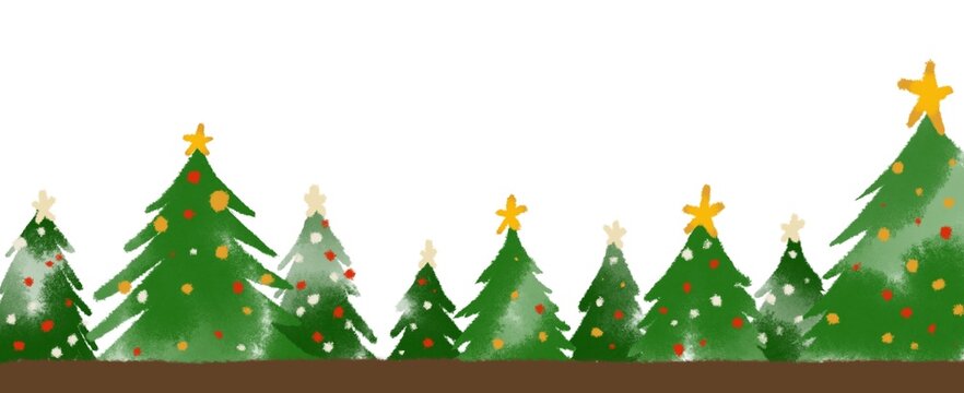 森の木々にクリスマスデコレーションしたイメージの背景イラスト