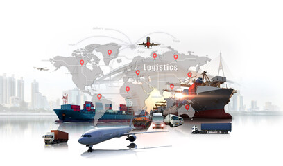 Global business of Container Cargo freight ship for Business logistics concept, Air cargo trucking,...