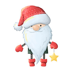 Hand-drawn illustration. Christmas gnome on a white background.