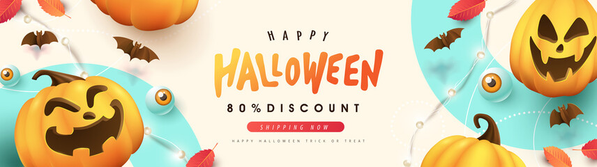 Happy Halloween sale banner or party invitation background with pumpkins Festive Elements