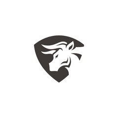 Bull Buffalo Bison Head Horn and Shield Icon Vector Logo Design