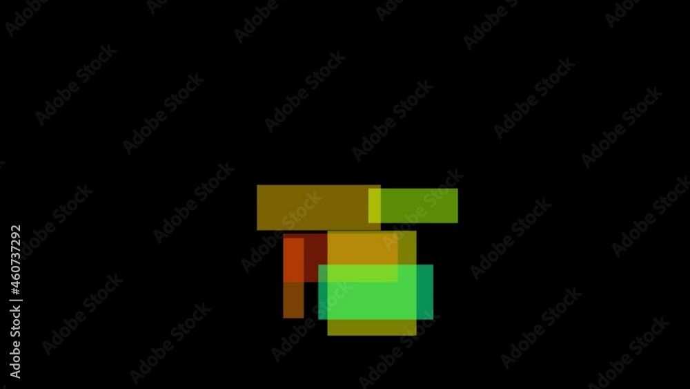 Poster abstract flowing blue, green, red, and yellow rectangle shapes isolated on black background. animati