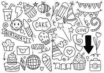 hand drawn party doodle happy birthday Ornaments background pattern Vector illustration
