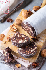 Traditional homemade Italian dessert - christmas chocolate salami