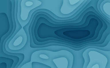 Colorful paper cut earth map background with layered landscape in realistic 3d papercut craft art style. Abstract topography illustration concept.