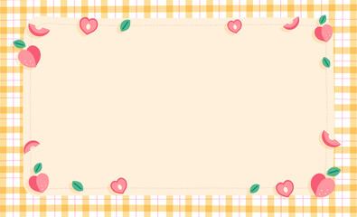 Cute Ornament Element Peach Pastel Orange Gingham Pattern Paper Background Frame Border. Blank note Vector Illustration. Editable Stroke.