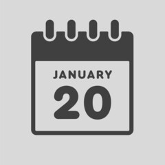 Icon day date 20 January, template calendar page