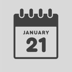 Icon day date 21 January, template calendar page