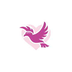 Flying Bird Pigeon Dove Wing Spread and Heart Love Peace Symbol Icon Logo Design