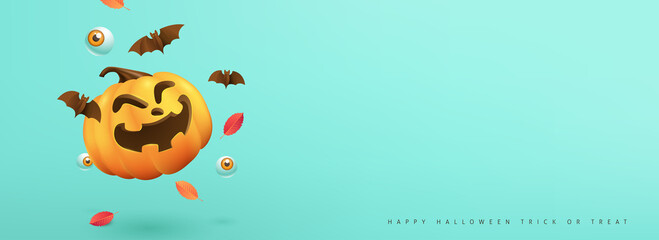Happy Halloween banner or party invitation background with Copy space and pumpkins