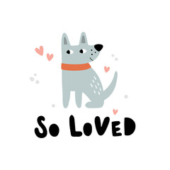 vector illustration of cute dog and lettering text