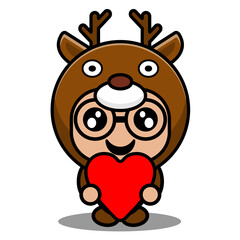 cartoon vector illustration of cute deer animal mascot costume character holding love heart