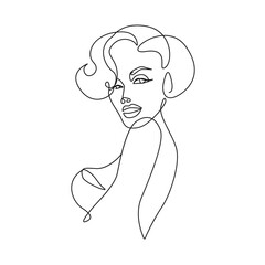 Continuous Line Drawing of Beautiful Woman Face. Minimalist Concept of Beauty Fashion and Cosmetic for Women. One Line Fashion Beauty Female Face Black Sketch on White Background. Vector EPS 10