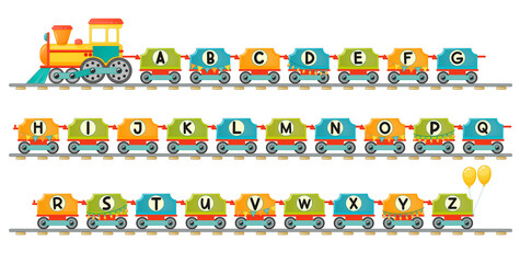 Train alphabet for kid in cartoon style. Capital letters only. Vector ABC letters for children education in school, preschool and kindergarten. © Tatiana Sidenko