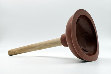 Rubber Plunger with wooden grip isolated on white background