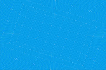 Grid perspective sloping blueprint room. Wireframe millimeter paper background. Digital cyber box technology model. Vector blank architectural template