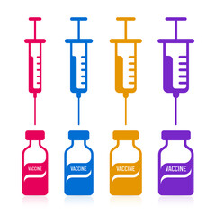 Syringes and Vaccine Bottles Falat Icon Set