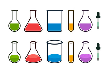 2D and 3D Colorful Laboratory Bottles and Dropper
