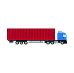 trailer truck with container, on white background