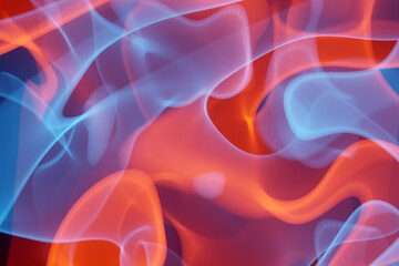 3D illustration orange and blue  abstract cloud of smoke pattern on a black isolated background