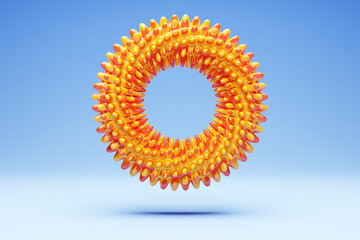 3D rendering orange  pimple ring, fractal, portal on  blue  isolated background