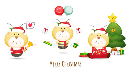 Cute baby in costume for merry christmas illustration Premium Vector