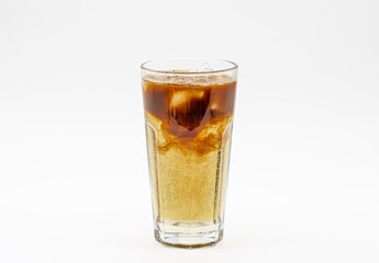 Iced coffee with juice isolated white background.