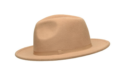 Side view of beige wide brimmed felt hat